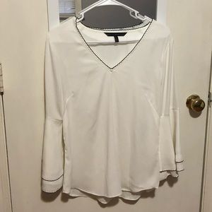 White Blouse with Black Trim and bell sleeves